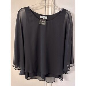 Laura Max Black Sheer Poncho Style Blouse - size Small